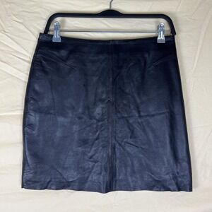 Moto VTG Wilsons Leather Skirt Womens 8 Black Pencil Mini Lined Back Slit
